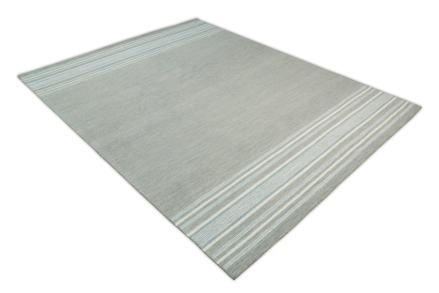 Hand Made Woolen Modern Stripes Ivory and Grey Area Rug