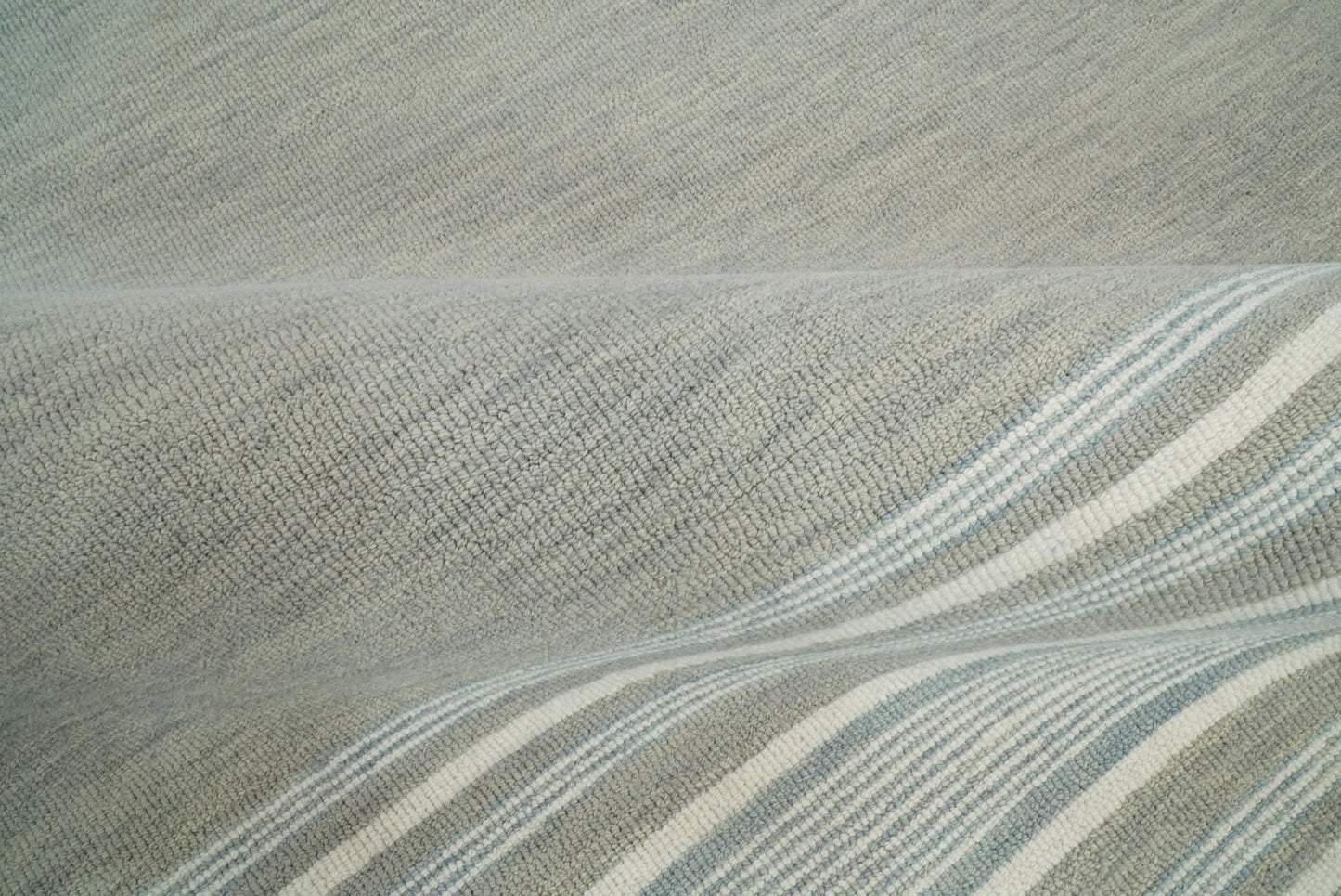 Hand Made Woolen Modern Stripes Ivory and Grey Area Rug