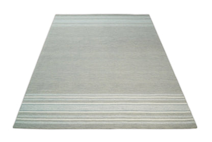 Hand Made Woolen Modern Stripes Ivory and Grey Area Rug