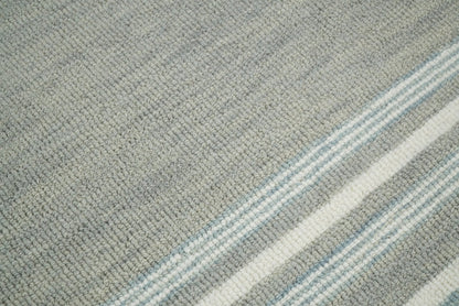 Hand Made Woolen Modern Stripes Ivory and Grey Area Rug