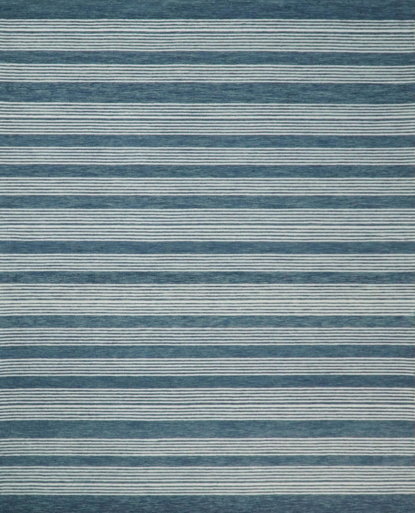 Hand Made Woolen Modern Stripes White and Blue Area Rug