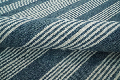 Hand Made Woolen Modern Stripes White and Blue Area Rug