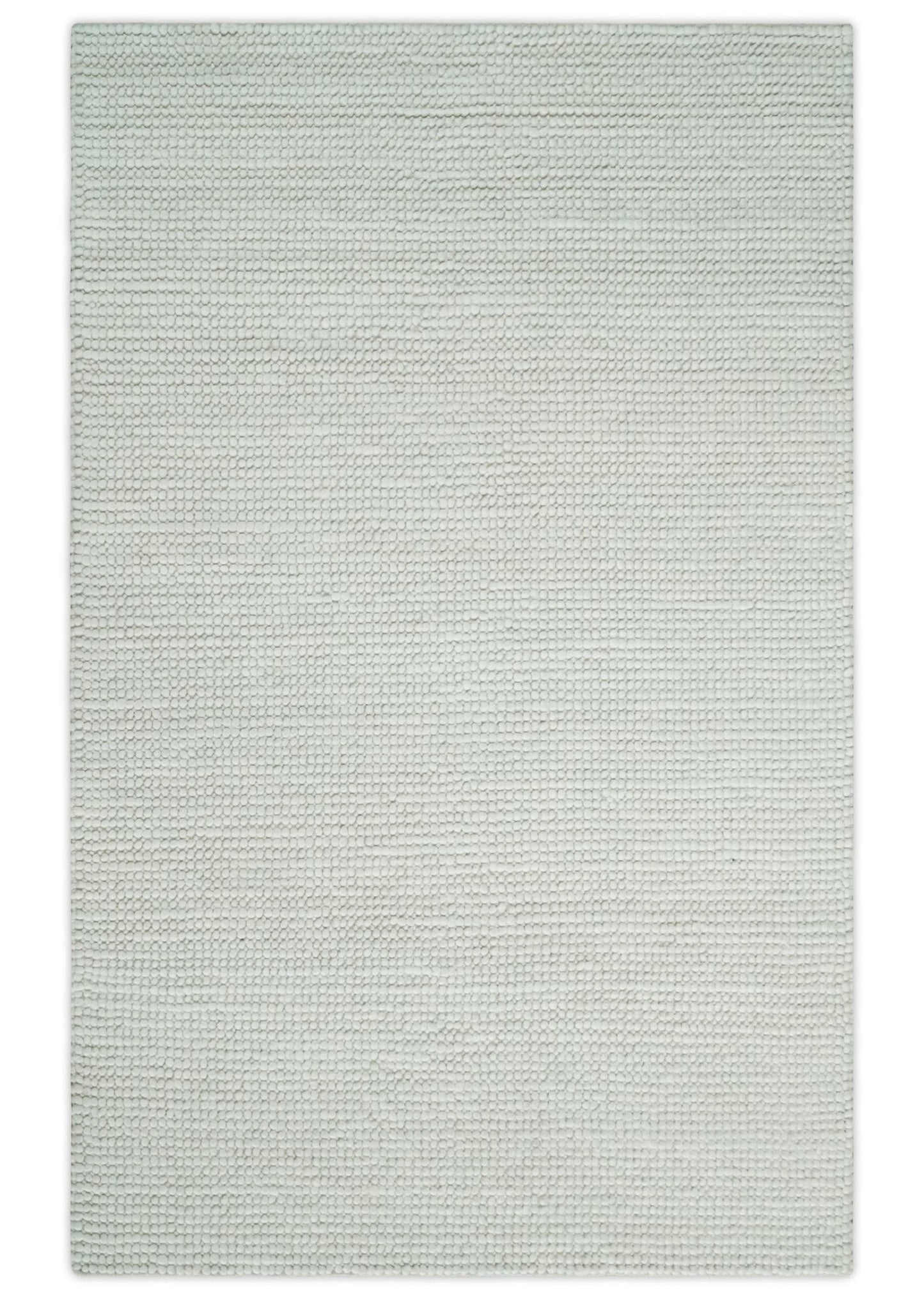 Solid Ivory Chunky Handwoven Wool Area Rug | Layering Rug