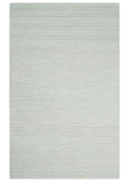 Solid Ivory Chunky Handwoven Wool Area Rug | Layering Rug