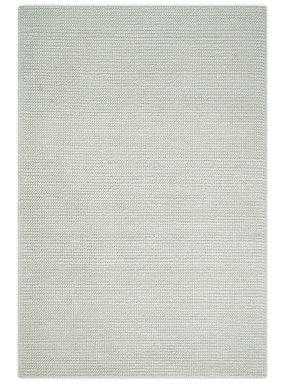 Solid Ivory Chunky Handwoven Wool Area Rug | Layering Rug