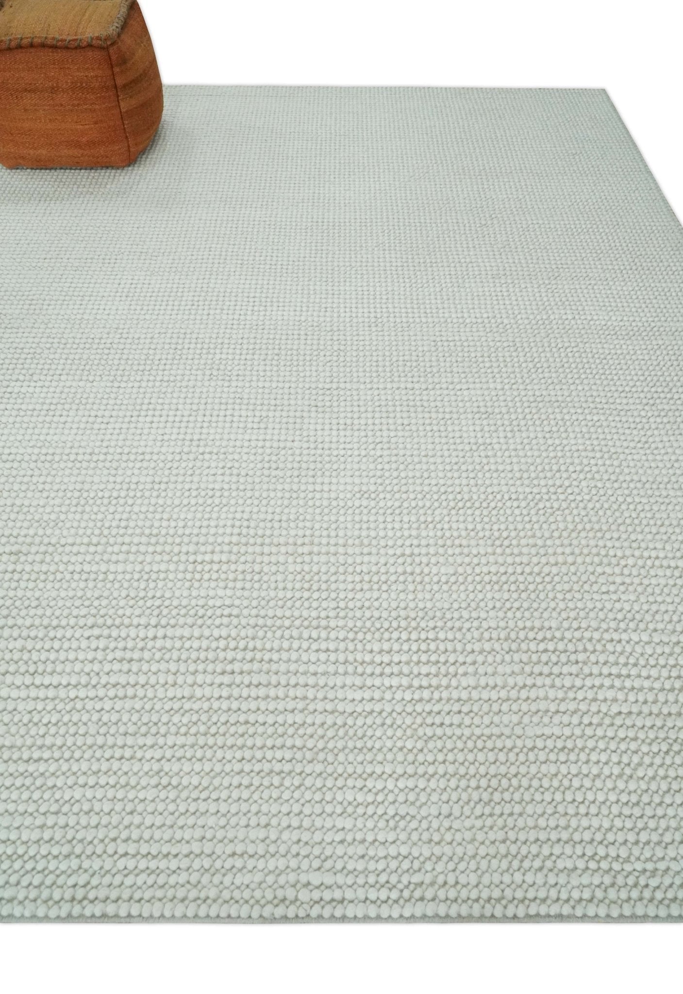 Solid Ivory Chunky Handwoven Wool Area Rug | Layering Rug