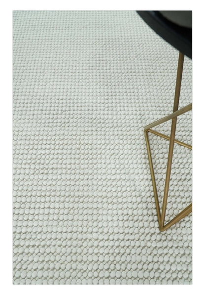 Solid Ivory Chunky Handwoven Wool Area Rug | Layering Rug