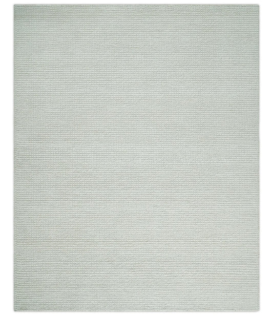 Solid Ivory Chunky Handwoven Wool Area Rug | Layering Rug