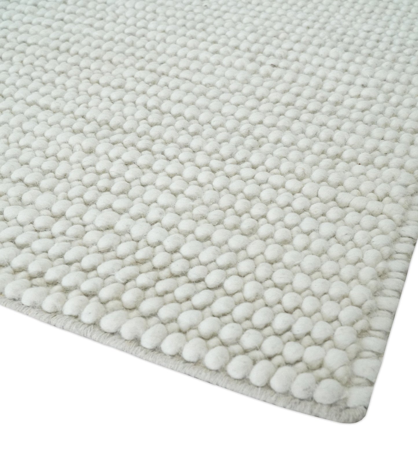 Solid Ivory Chunky Handwoven Wool Area Rug | Layering Rug