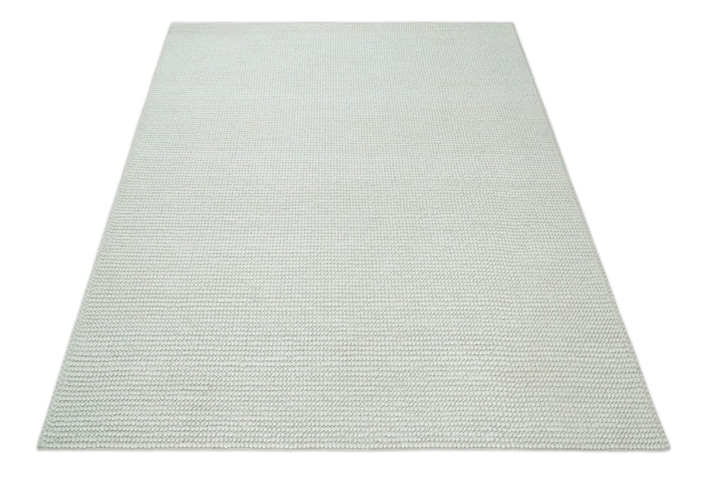 Solid Ivory Chunky Handwoven Wool Area Rug | Layering Rug