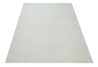 Solid Ivory Chunky Handwoven Wool Area Rug | Layering Rug