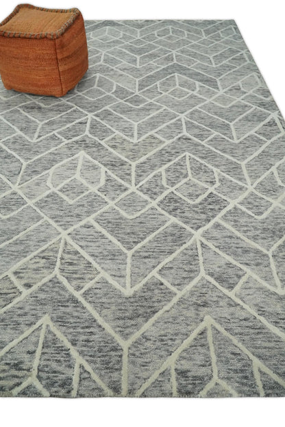 Brown and Beige Hand Tufted Modern Geometric Wool Area Rug