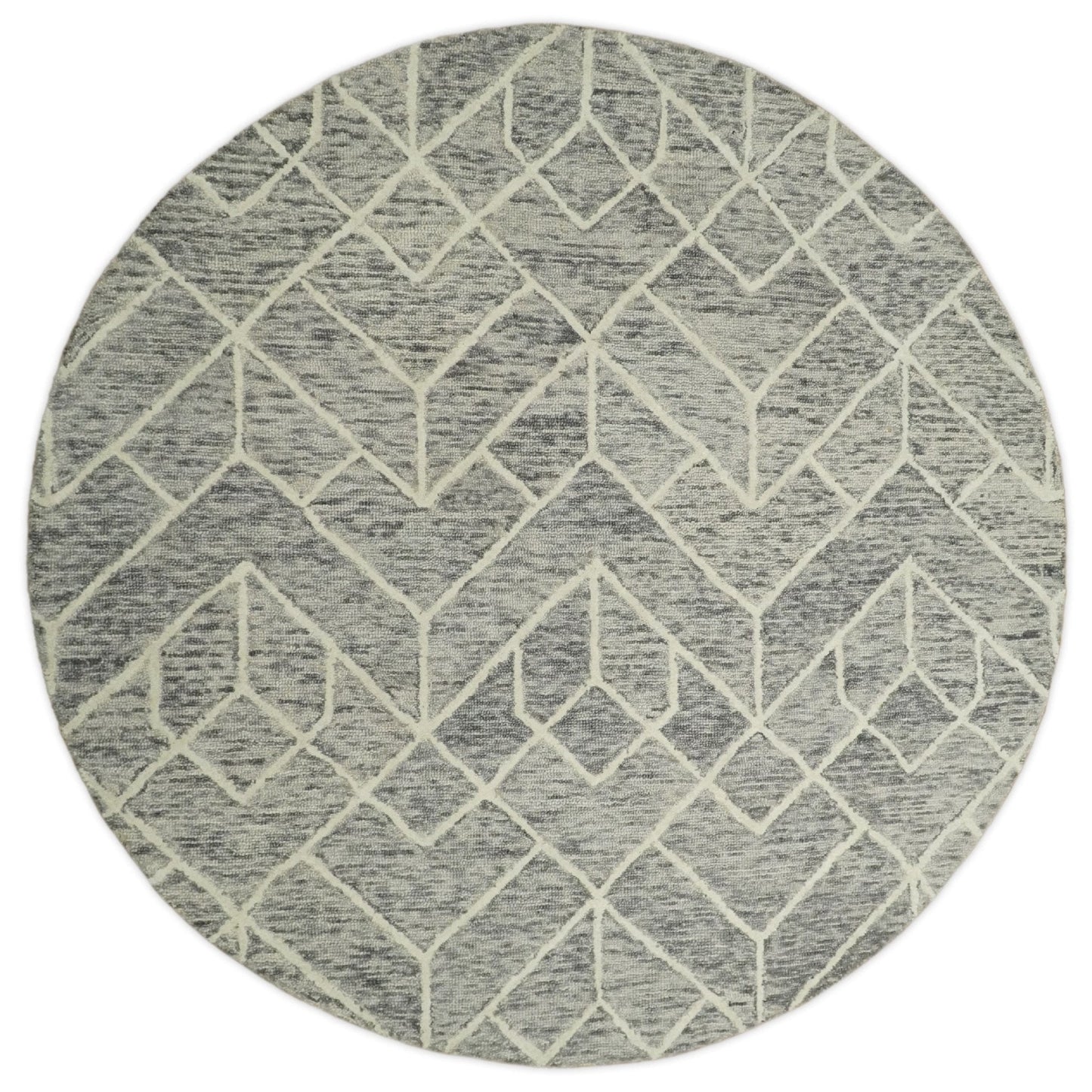 Brown and Beige Hand Tufted Modern Geometric Wool Area Rug