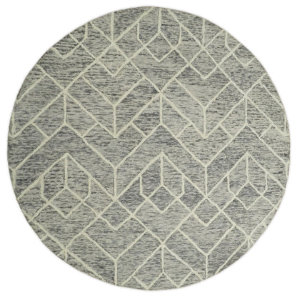 Brown and Beige Hand Tufted Modern Geometric Wool Area Rug