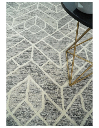 Brown and Beige Hand Tufted Modern Geometric Wool Area Rug