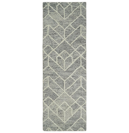 Brown and Beige Hand Tufted Modern Geometric Wool Area Rug