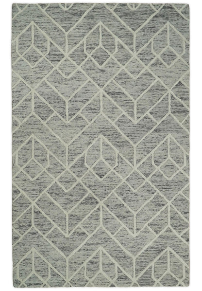 Brown and Beige Hand Tufted Modern Geometric Wool Area Rug