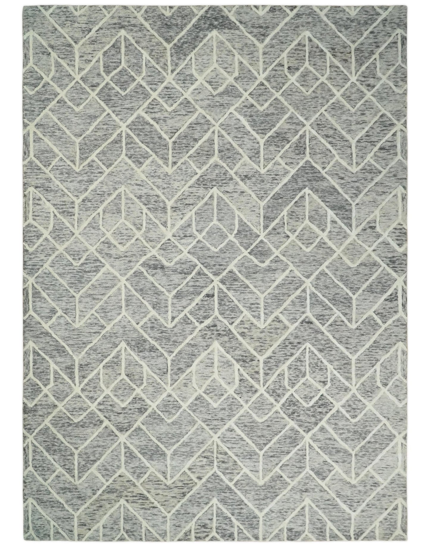 Brown and Beige Hand Tufted Modern Geometric Wool Area Rug