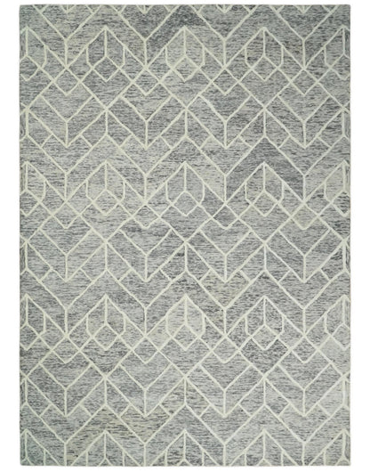 Brown and Beige Hand Tufted Modern Geometric Wool Area Rug