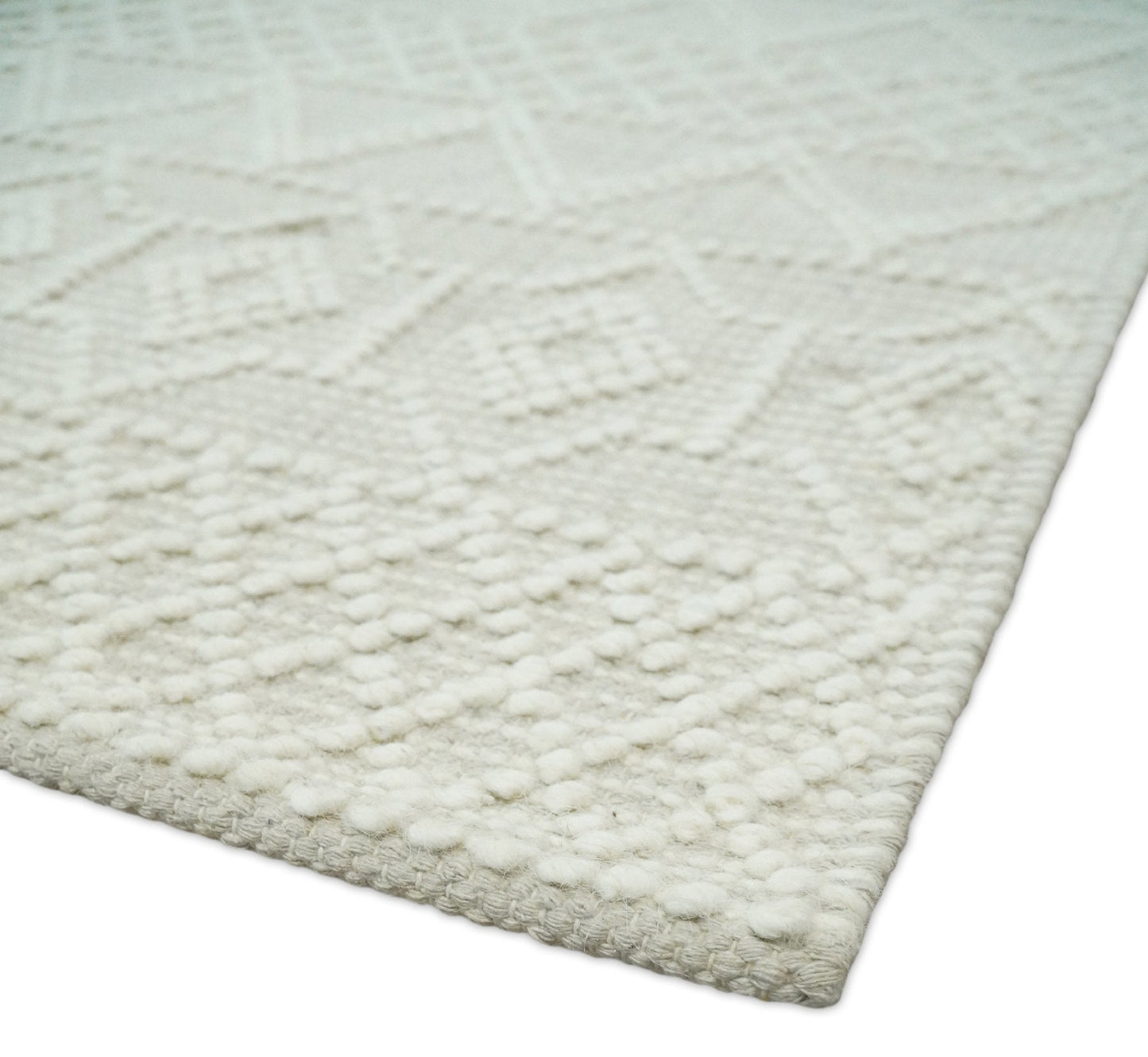 Hand woven tribal Woolen Chunky and Soft White and Beige Wool Area Rug