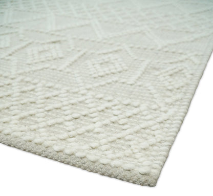 Hand woven tribal Woolen Chunky and Soft White and Beige Wool Area Rug