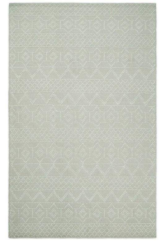 Hand woven tribal Woolen Chunky and Soft White and Beige Wool Area Rug