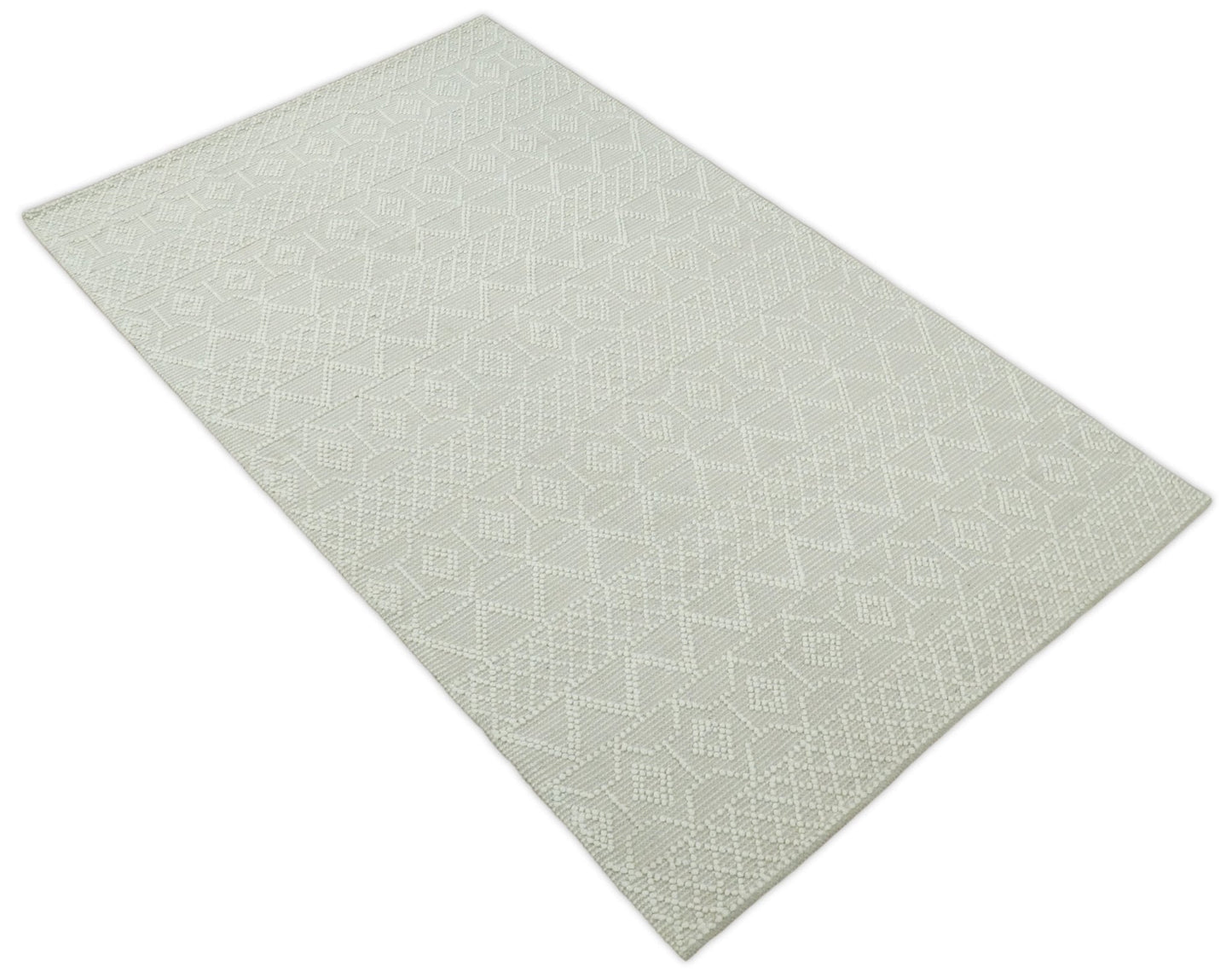 Hand woven tribal Woolen Chunky and Soft White and Beige Wool Area Rug