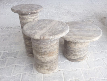 TCSC | Valencia Travertine Coffee Table Vein-cut Round Set of 3 Polished