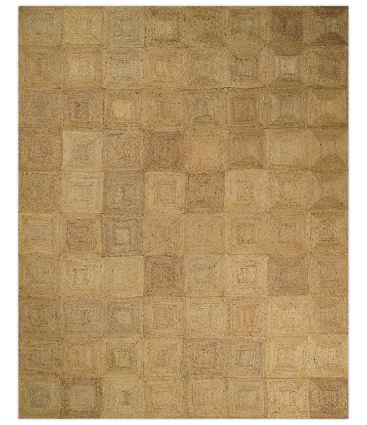 Hand Woven 100% Natural Fiber Brown Natural Jute and Wool Rug