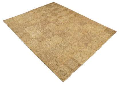 Hand Woven 100% Natural Fiber Brown Natural Jute and Wool Rug