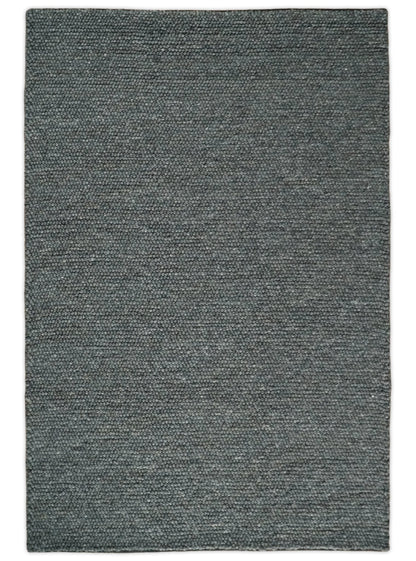 Solid Charcoal Gray Wool Blend Felted Chunky Hand Woven Area Rug