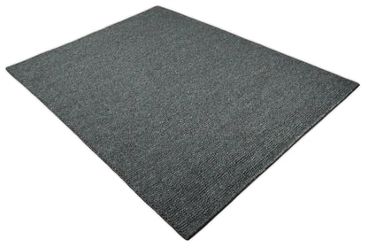 Solid Charcoal Gray Wool Blend Felted Chunky Hand Woven Area Rug