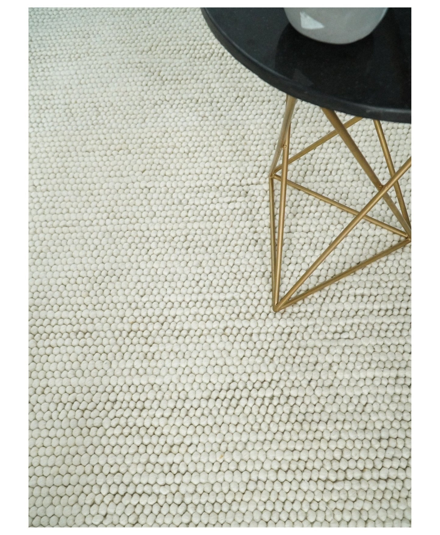 Solid Ivory Wool Felted Chunky Hand Woven Contemporary Area Rug