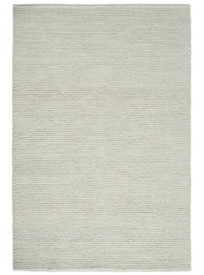 Solid Ivory Wool Felted Chunky Hand Woven Contemporary Area Rug