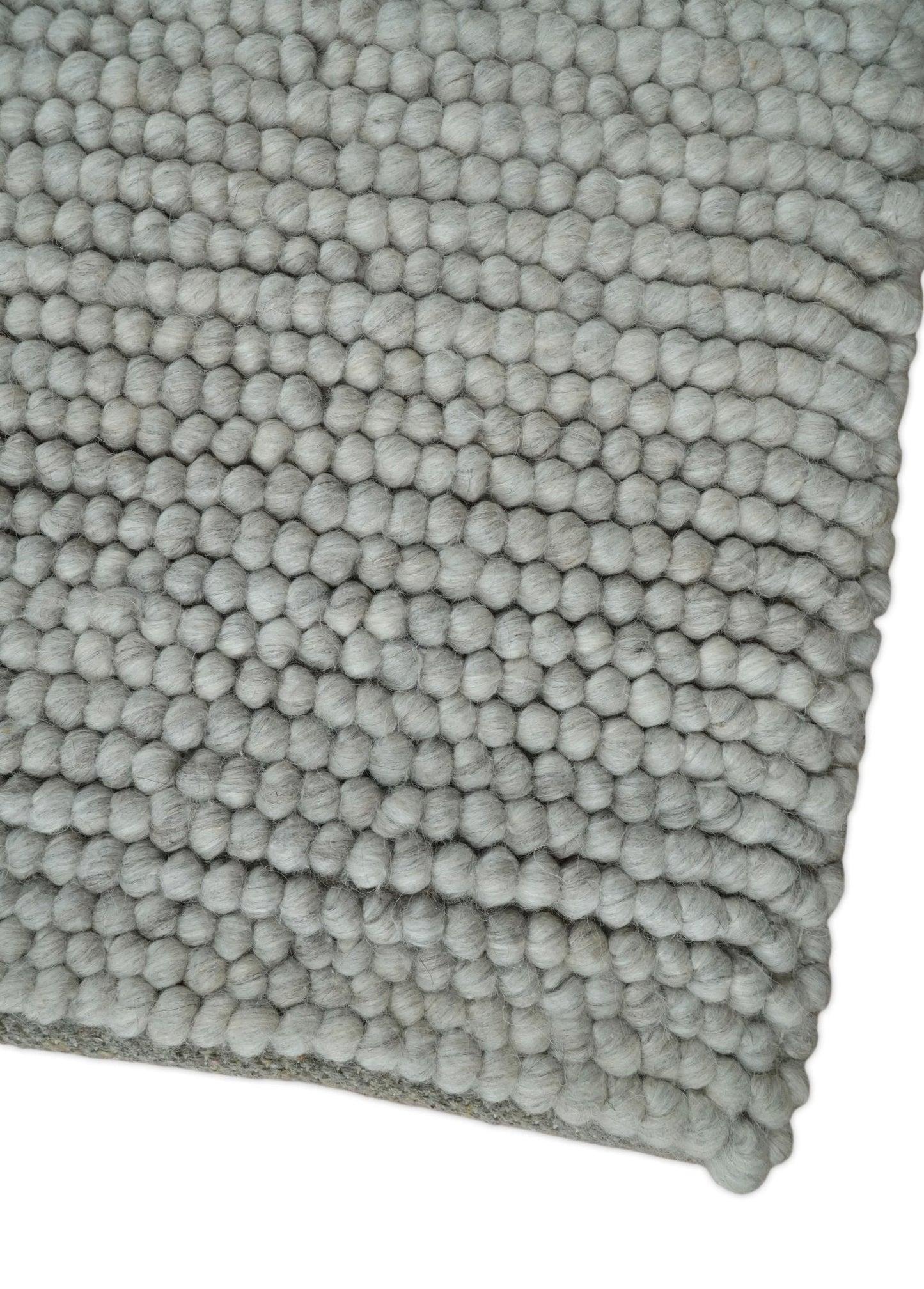 Solid Silver Wool Blend Felted Chunky Hand Woven Area Rug