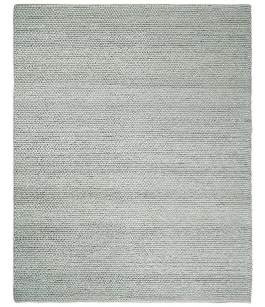 Solid Silver Wool Blend Felted Chunky Hand Woven Area Rug