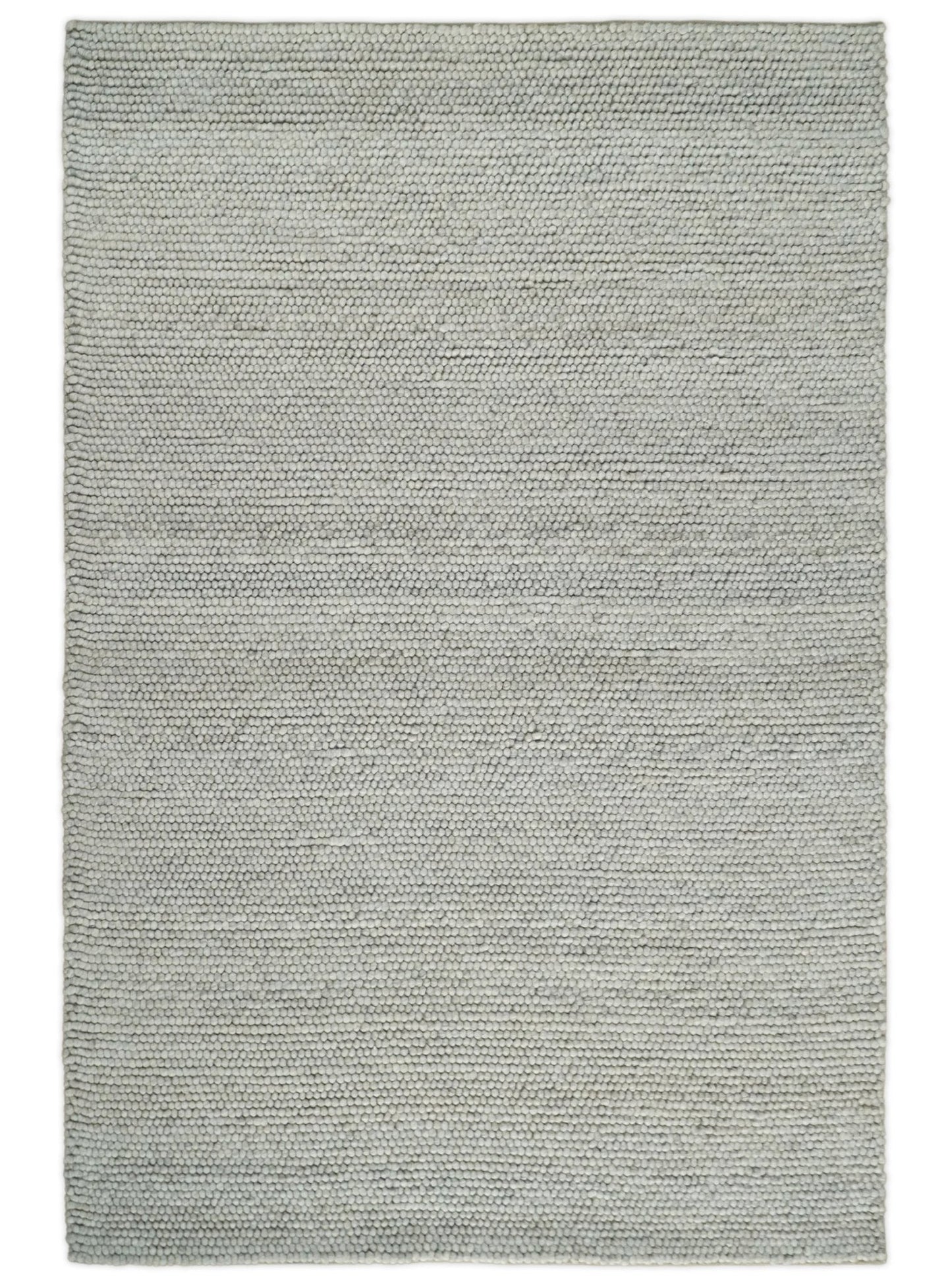 Solid Silver Wool Blend Felted Chunky Hand Woven Area Rug