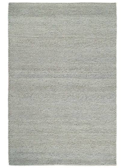 Solid Silver Wool Blend Felted Chunky Hand Woven Area Rug