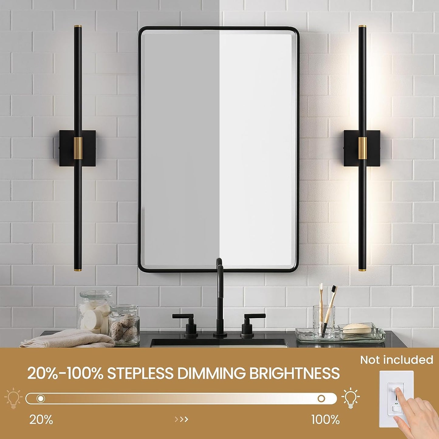 Black and Gold Dimmable LED Vanity Sconce 24" and 30"