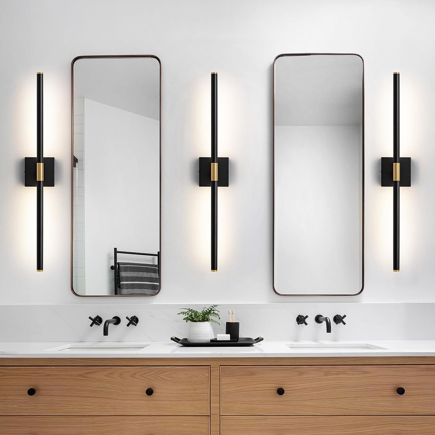 Black and Gold Dimmable LED Vanity Sconce 24" and 30"