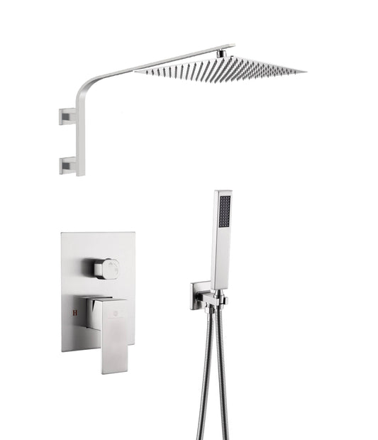 12 Inch Rain head big arc wall Mount Brushed Nickel Shower System two way or single way Rough-in Valve Body with trim