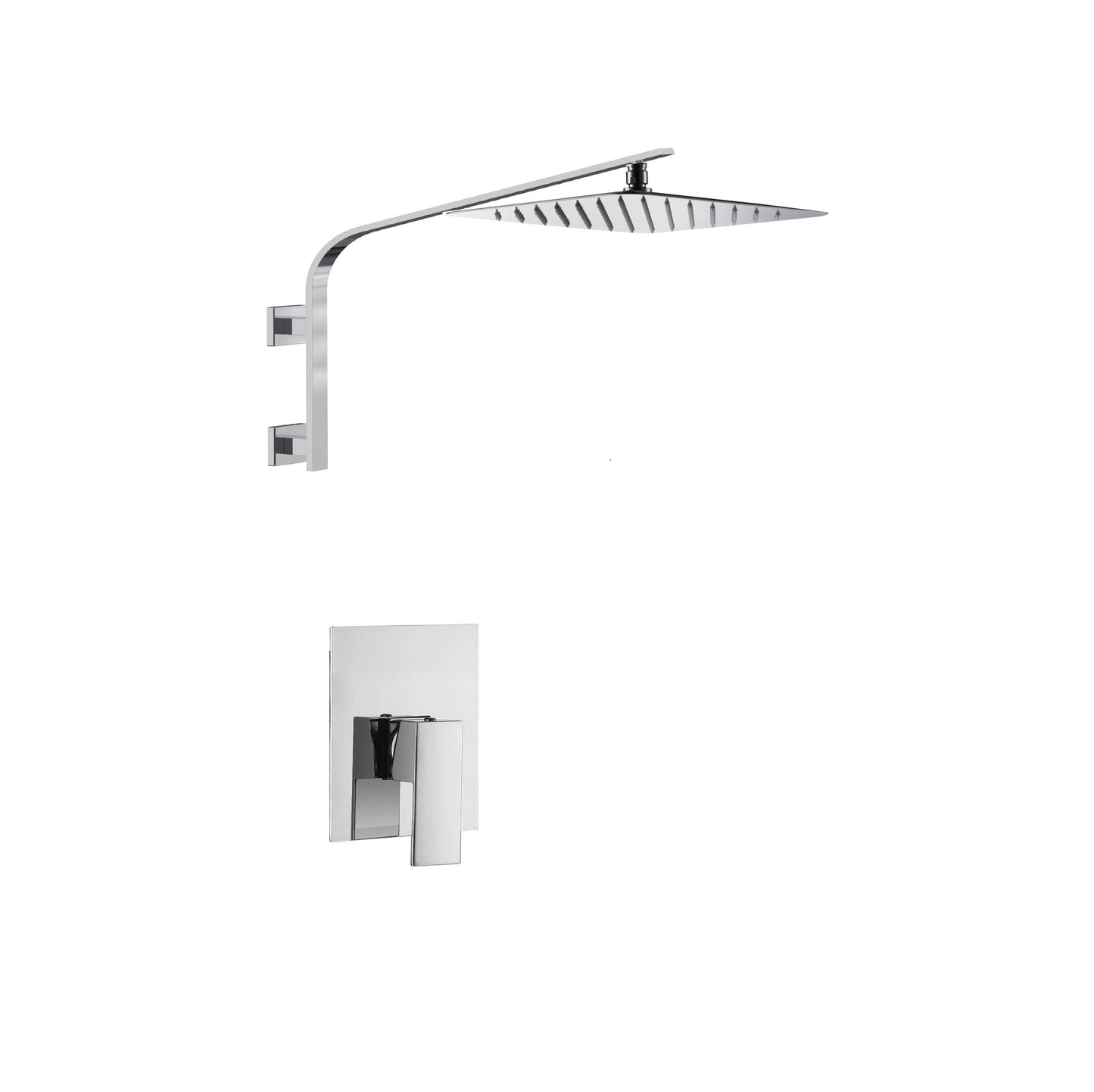 12-Inch Rain Head Big Arc Wall Mount Chrome Shower System - Single or Two Function Rough-In Valve with Trim