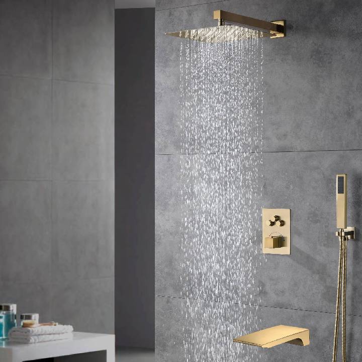 12-inch Or 16-inch Or 6'' Wall-Mount Brushed Gold 3-Way Thermostatic Shower Valve System: Versatile Functionality and Stunning Design