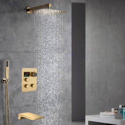 12-inch Or 16-inch Or 6'' Wall-Mount Brushed Gold 3-Way Thermostatic Shower Valve System: Versatile Functionality and Stunning Design