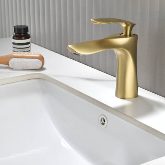 Brushed Gold Bathroom Sink Faucet single handle with pop up non-overflow brass drain