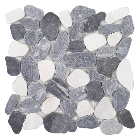 TCSC | White/Blue/Grey Mix Pebble Stone Mosaic Tile on 11.5"x11.5" Mesh Beach Stones Series - Aquatica Collection