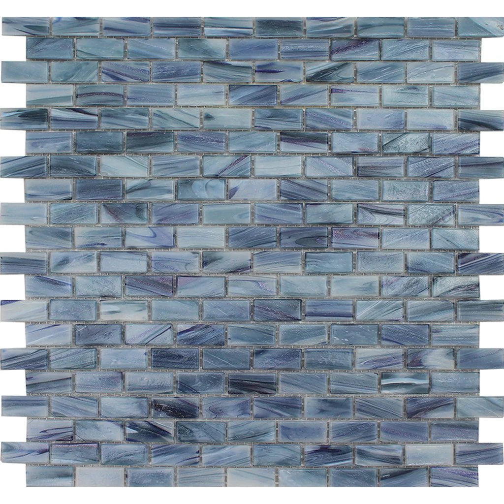 TCSC | Azurite Brick 0.5"x1.25" on 12.25"x12.75" Mesh Glass Mosaic Tile Aurora Series - Aquatica Collection