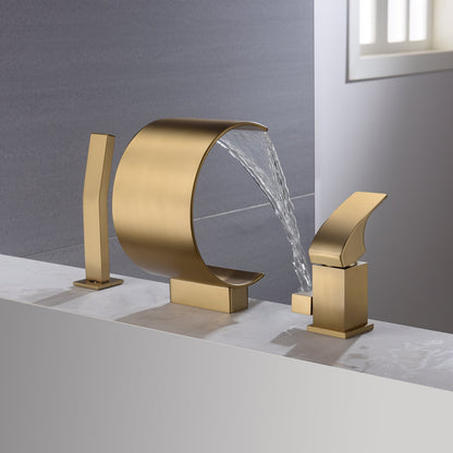 Brushed gold Bathtub Faucet Waterfall Mixer Faucet with Hand Shower Deck Mount