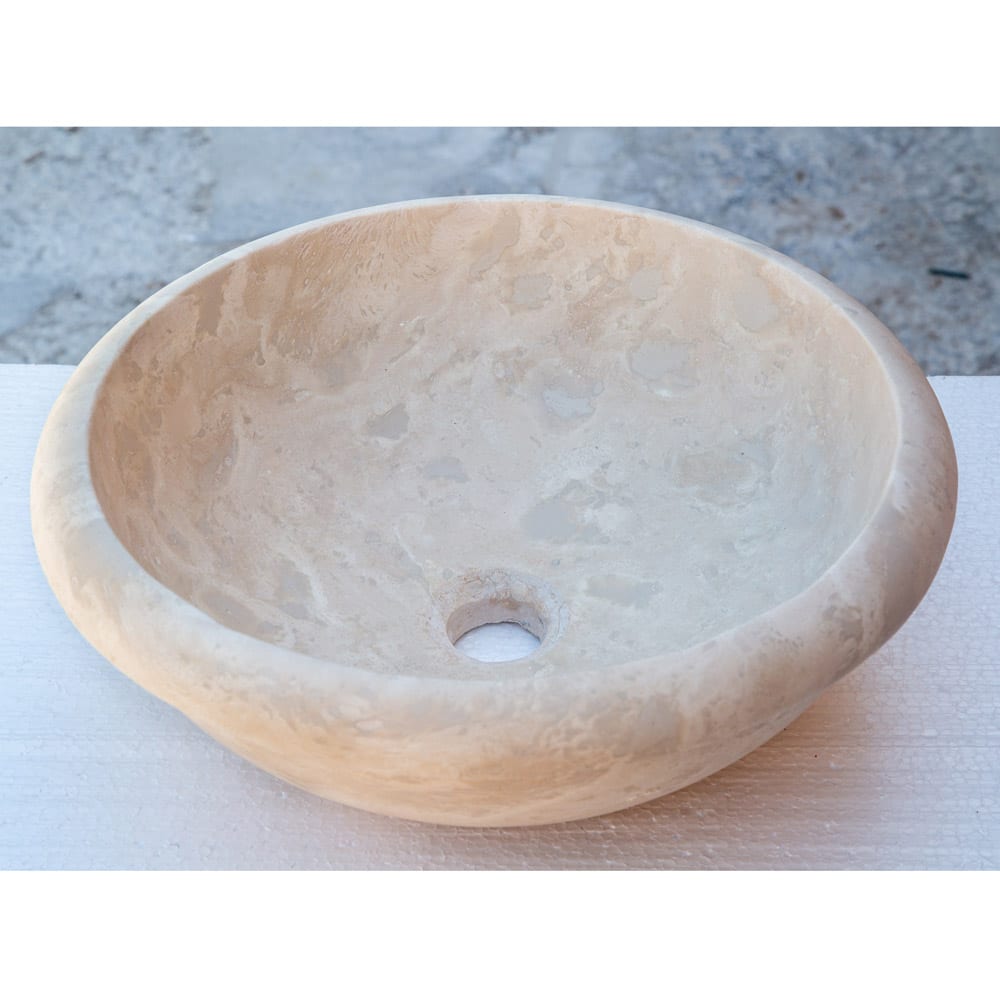 TCSC | Beige Travertine Natural Stone Drop-in Bathroom Sink Honed and Filled (D)16" (H)6"