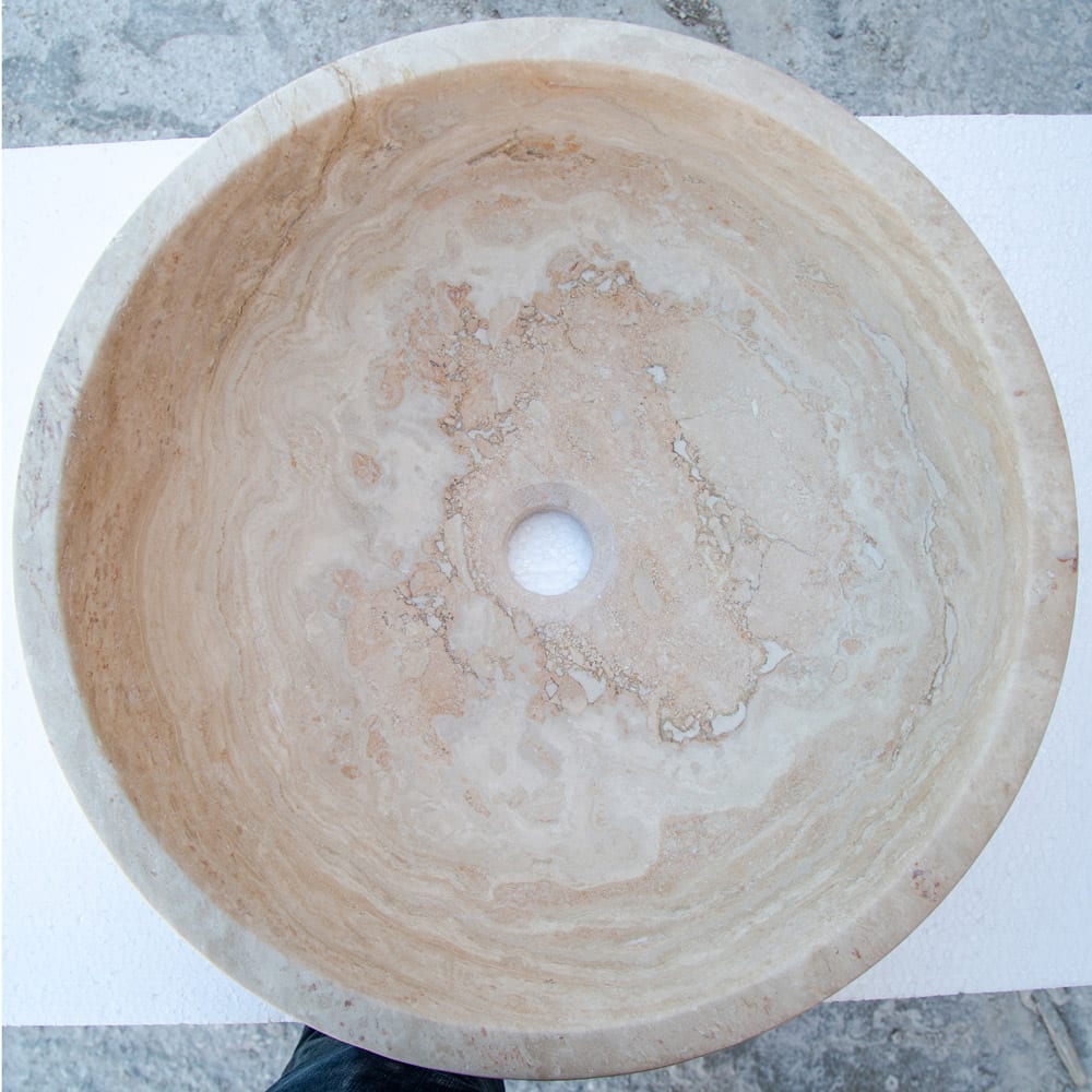 Beige Travertine Above Vanity Bathroom Vessel Sink Honed and Filled (D)18" (H)6"